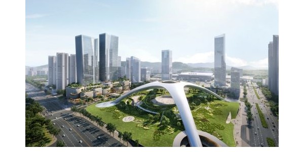深圳北站超核綠芯項目開建，形如“UFO”，系國內(nèi)首個公園型樞紐站點